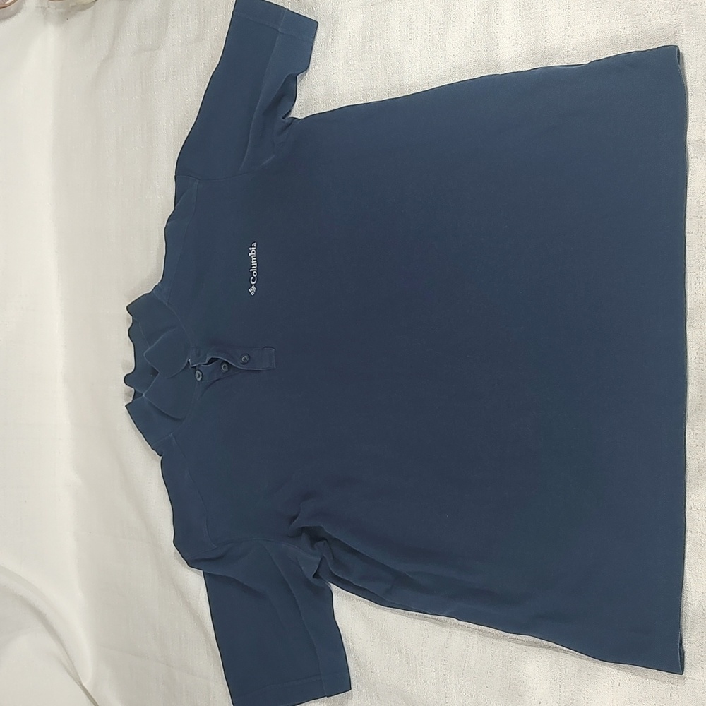 Columbia Navy Blue Shirt Polo with Collar Omni Wick 1/4 button up Size Large